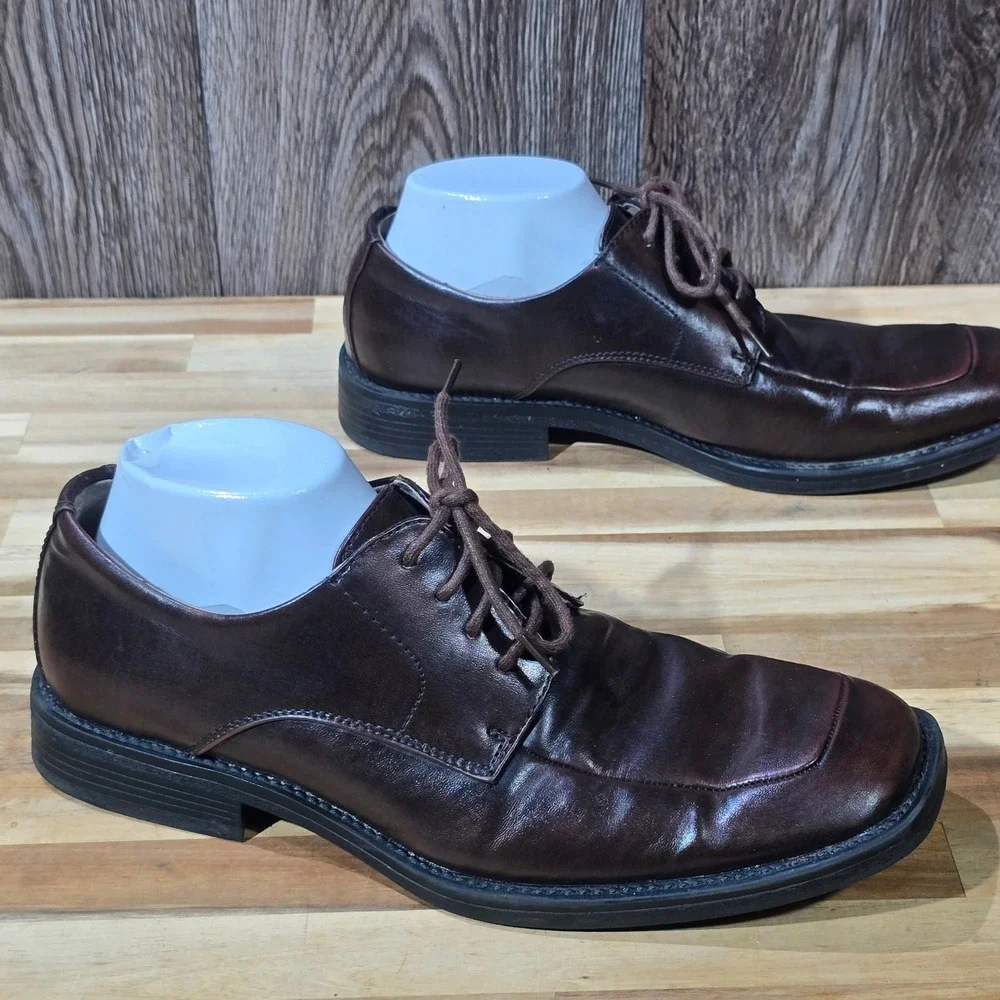 Borelli Martin Men's Dress Shoes‎ 9.5 Brown Leather Square Toe Oxford Derby
